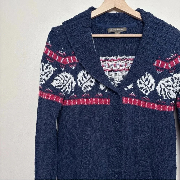 Tommy Bahama Womens  Xsmall Tropical Fair Isle Cardigan Ocean Deep - Picture 8 of 16
